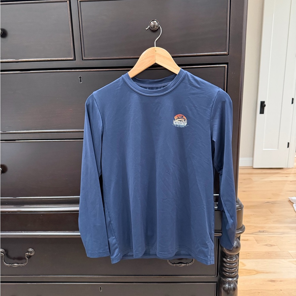 Boys swim shirt Blue Long Sleeve Shirt with Logo size Large